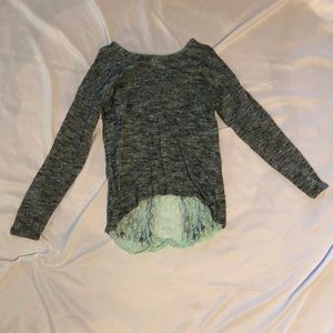 Knitted grey and light mint green sweater